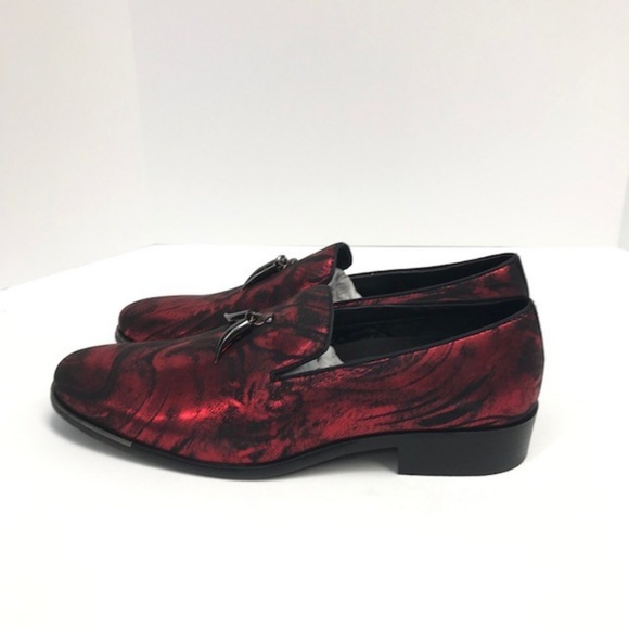 Amail Men\'s Red Slip on Shoes Metallic Abstract with Horn Tassels Sizes 9 - 11 main image 4